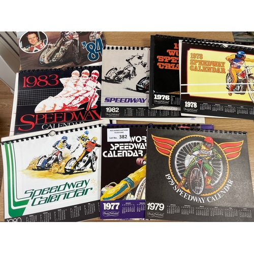 382 - Sports; Speedway: Box of memorabilia, magazines, boards, stickers, calendar, sew-on rosettes, and a ... 