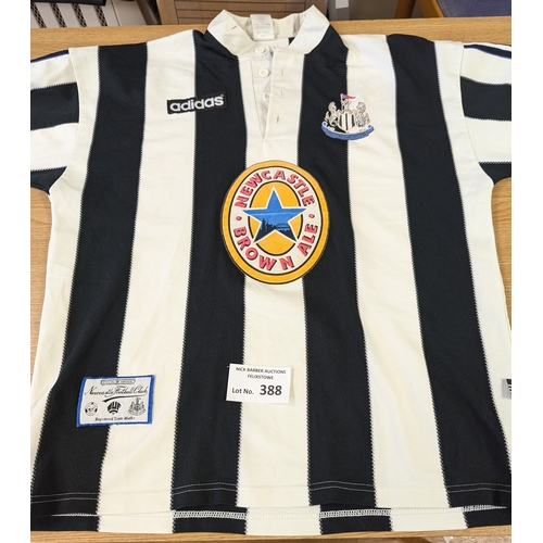 388 - Sports; Football: Assortment of football shirts and scarves; including Newcastle, Ipswich, and Ajax ... 