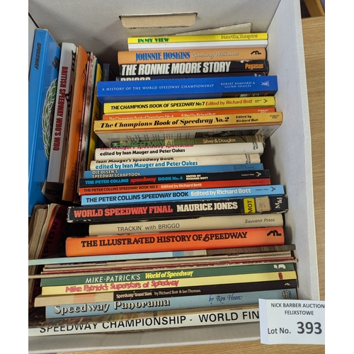 393 - Sports; Speedway: Box of Speedway books, 1960s onwards; including rare Ronnie Moore Story book.