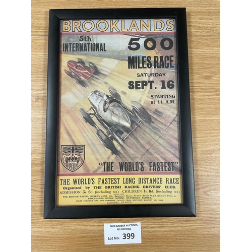 399 - Sports; Motor Racing: Brooklands 5th International 500 Miles Race poster, within frame (sealed); 43 ... 