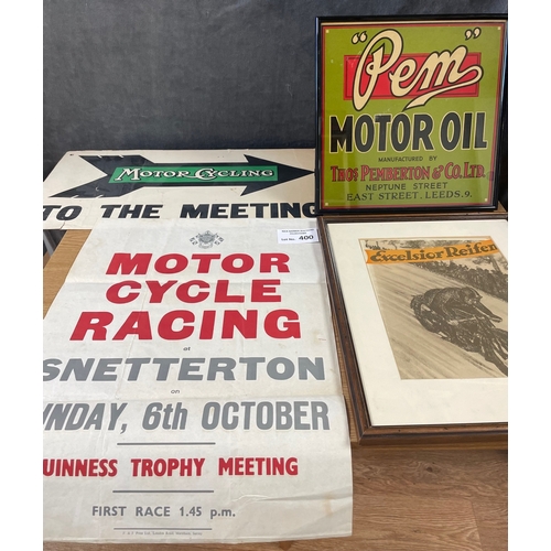 400 - Sports; Motor Racing: Assortment of vintage motor racing/cycling associated posters/signs, including... 