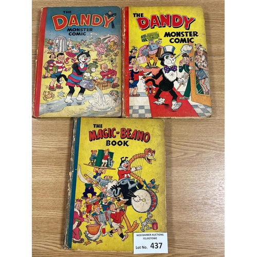 437 - Comics: Pair of vintage The Dandy Monster Comic books and The Magic-Beano Book; in poor to fair cond... 