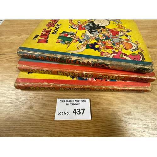 437 - Comics: Pair of vintage The Dandy Monster Comic books and The Magic-Beano Book; in poor to fair cond... 