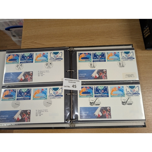 45 - Stamps: 4x albums GB First Day Covers; 1970s-90s; all printed, no address; majority special postmark... 