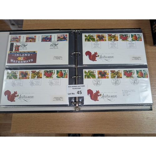 45 - Stamps: 4x albums GB First Day Covers; 1970s-90s; all printed, no address; majority special postmark... 