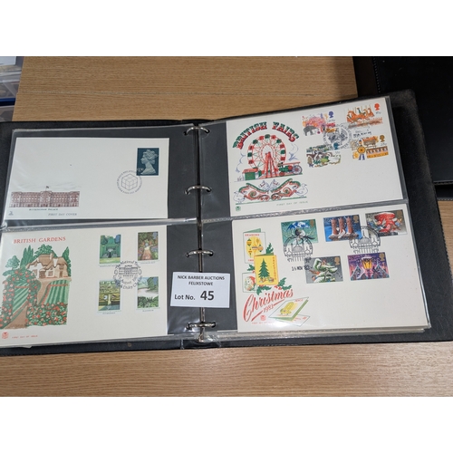 45 - Stamps: 4x albums GB First Day Covers; 1970s-90s; all printed, no address; majority special postmark... 