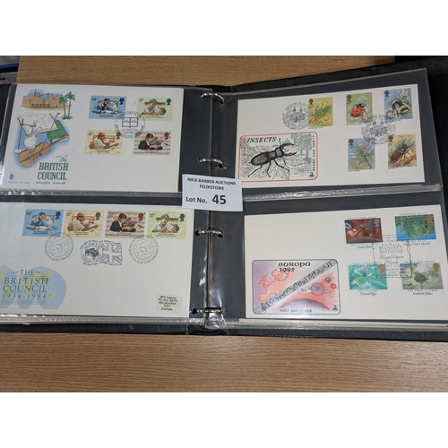 45 - Stamps: 4x albums GB First Day Covers; 1970s-90s; all printed, no address; majority special postmark... 