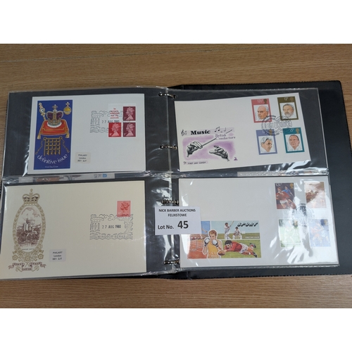 45 - Stamps: 4x albums GB First Day Covers; 1970s-90s; all printed, no address; majority special postmark... 