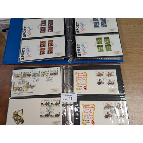 46 - Stamps: GB First Day Covers and blocks of 4 gutters; many special postmarks; 7 albums; (7).