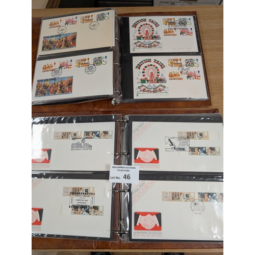 46 - Stamps: GB First Day Covers and blocks of 4 gutters; many special postmarks; 7 albums; (7).