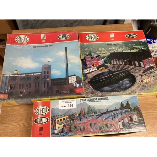 496 - Diecast: Model Kits related to HO Railway; fairly vintage, unused, mostly Heljan - Con-Cor; (7).