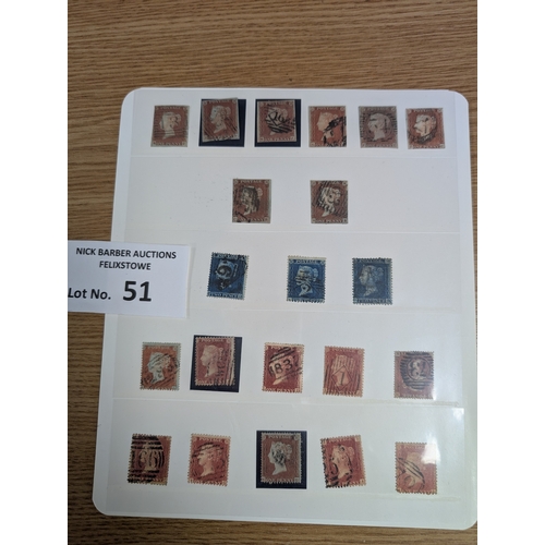 51 - Stamps: Collection of GB Queen Victoria on hagners; Penny Reds; Half Penny; Two Penny Blues; nice se... 