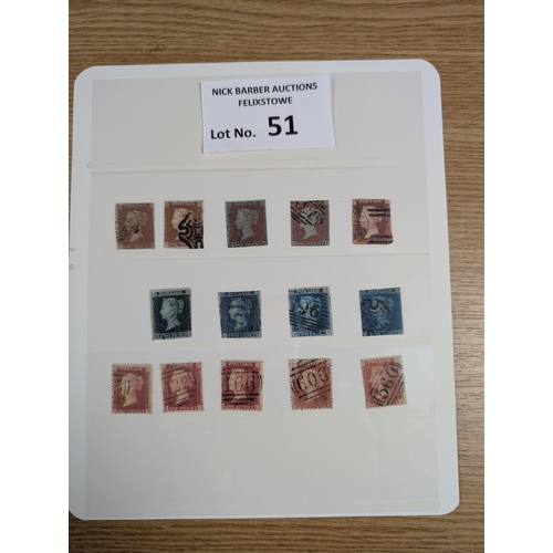 51 - Stamps: Collection of GB Queen Victoria on hagners; Penny Reds; Half Penny; Two Penny Blues; nice se... 