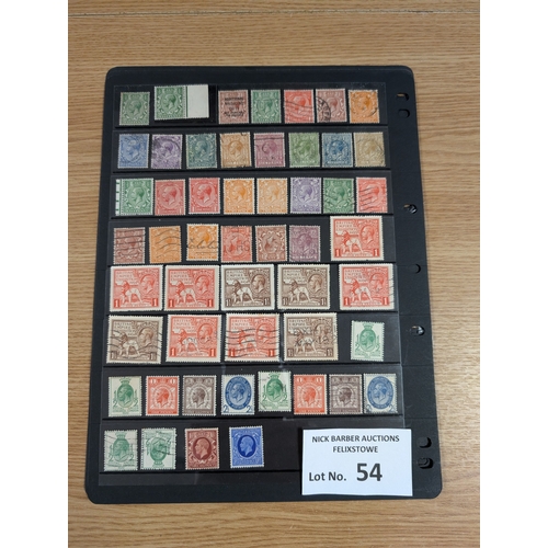 54 - Stamps: GB various hagners of Edward VII, George V, including seahorses and high values; 4 sheets.