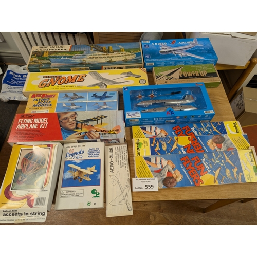 559 - Diecast; Vintage Toys: Collection of wooden model kits, including Keil Kraft, Mercury, etc.; within ... 