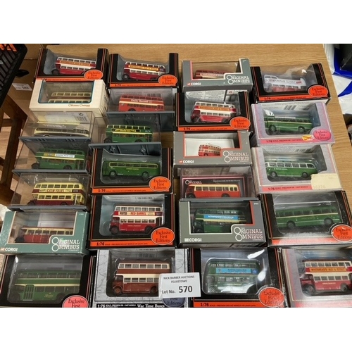 570 - Diecast: Assortment of buses, including EFE, Omnibus, etc.; all boxed; (20+).