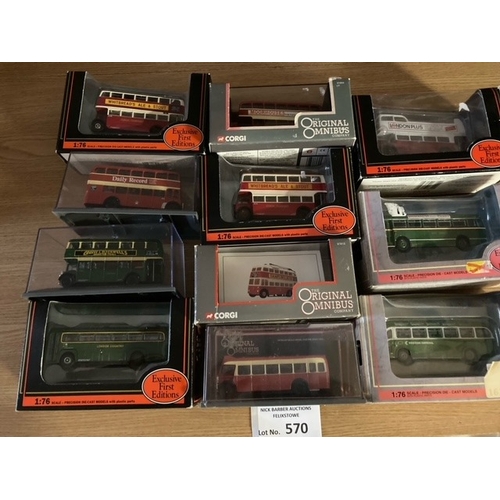 570 - Diecast: Assortment of buses, including EFE, Omnibus, etc.; all boxed; (20+).