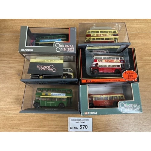 570 - Diecast: Assortment of buses, including EFE, Omnibus, etc.; all boxed; (20+).