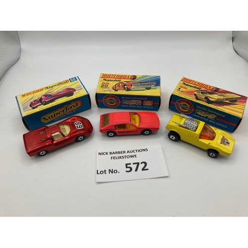 572 - Diecast: Trio of Matchbox Superfast, including 20 Lamborghini in bright salmon, 68 Porsche 910 in me... 