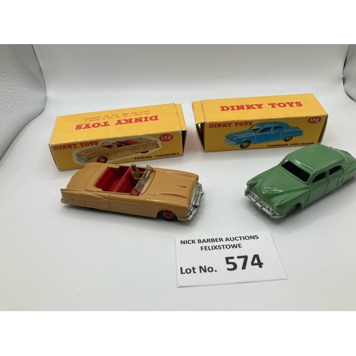 574 - Diecast: Pair of original Dinky cars within repro boxes, including Studebaker Land Cruiser 172 in sa... 