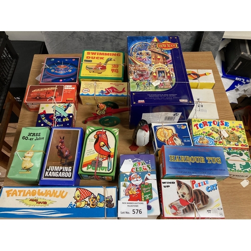 576 - Diecast: Assortment of tinplate toys, 1970s-90s, all boxed; China, Russia, etc.; including Fire Truc... 