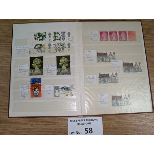 58 - Stamps: GB collection of varieties and errors; mostly QEII; collection on cards and small stock book... 