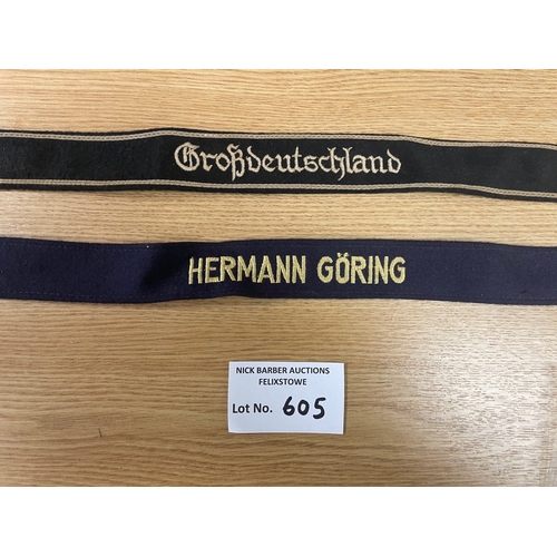 605 - Collectables; Militaria: Pair of WW2 cuff titles - 'Grossdeutschland' and Hermann Goring division.