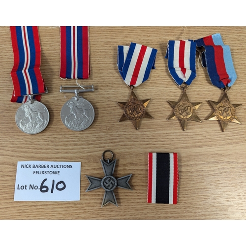 610 - Collectables; Militaria: Assortment of WW2 medals including 3x France and Germany Stars; generally G... 