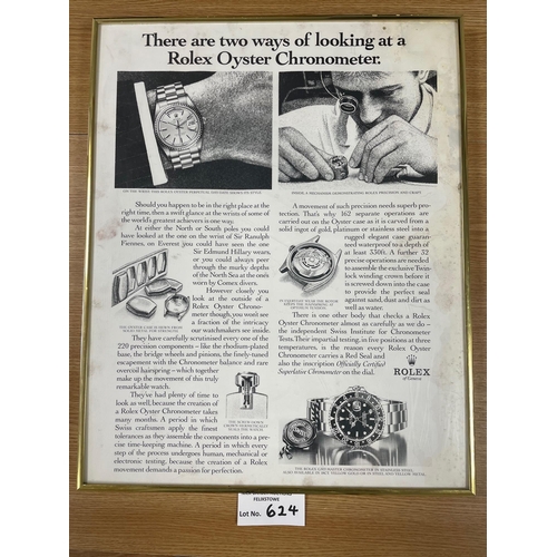 624 - Collectables: Rolex vintage poster (some water damage) within frame; 41 x 51cm.