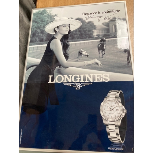 635 - Collectables: Longines watches advertising poster, within frame.