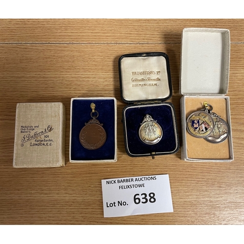 638 - Collectables: Athletics medals awarded to B. Stammers; some AAA, mostly silver, possibly gold inlay.