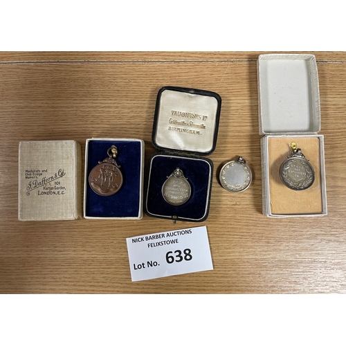 638 - Collectables: Athletics medals awarded to B. Stammers; some AAA, mostly silver, possibly gold inlay.