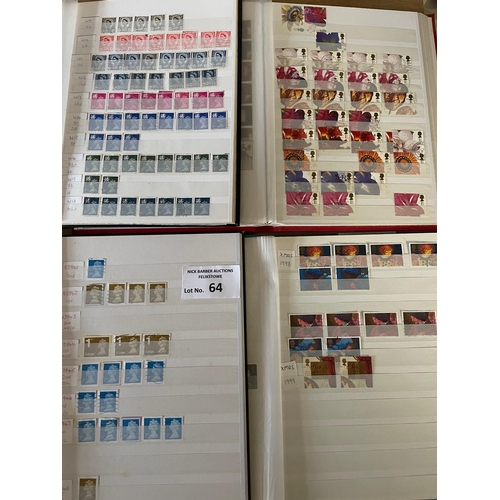 64 - Stamps: GB Stockbooks of definitives and commemoratives, nearly all used; (10).