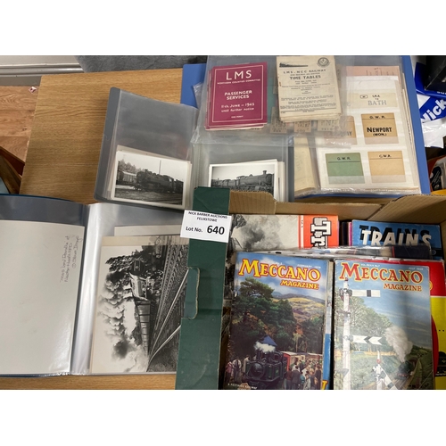 640 - Collectables; Railwayana lot including 65+ photographs, 20+ 1920s timetables, 50 tickets, luggage la... 