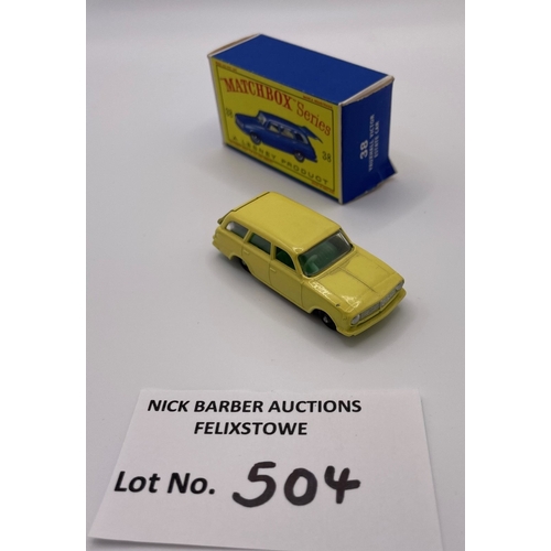 504 - Diecast: Matchbox Regular Wheels 38 Vauxhall Victor Estate Car, primrose yellow body, green interior... 