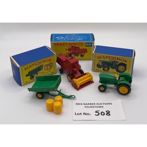 508 - Diecast: Matchbox Regular Wheels trio, including: 50b John Deere tractor, 51b Farm Tipping Trailer, ... 