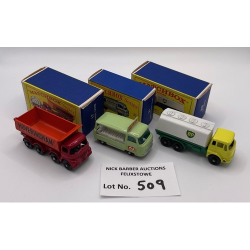 509 - Diecast: Matchbox Regular Wheels trio, including: 21c Milk Float/Truck, 17 'Hoveringham' 8-wheel tip... 