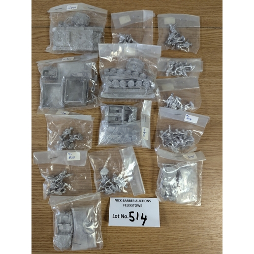 514 - Diecast: Large assortment of unpainted metal figures/vehicles etc. including tanks.