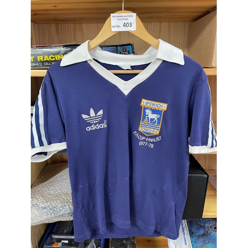 403 - Sports; Football: Ipswich Town shirt worn by Brian Talbot No. 4 FA Cup Final Wembley 1978; framed; w... 