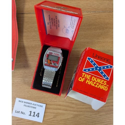 114 - Vintage Toys: The Dukes of Hazzard pair of LCD Quartz watches; plus Knight Rider Sunglasses (detache... 