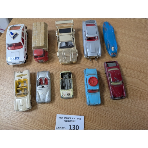 130 - Diecast: Collection of mostly play worn Corgi diecast cars; generally in good condition; including J... 