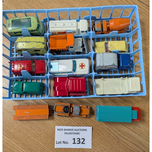 132 - Diecast: Matchbox collector's case No. 41, well filled in 2 layers with cars, trucks, Lesney, etc.; ... 