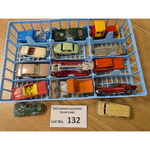 132 - Diecast: Matchbox collector's case No. 41, well filled in 2 layers with cars, trucks, Lesney, etc.; ... 