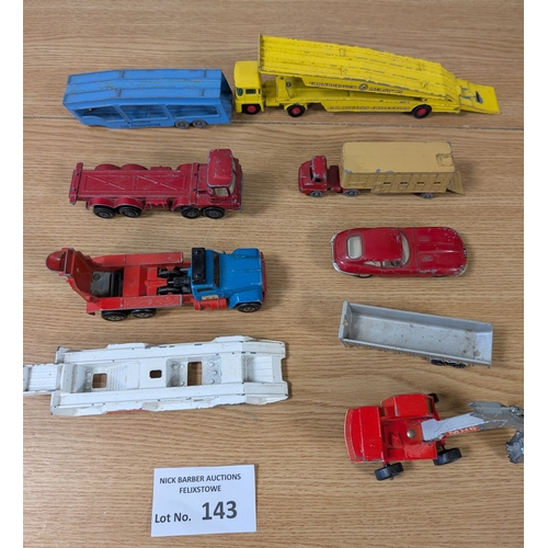 143 - Diecast: Assortment of vintage diecast, including Matchbox/Lesney, Plus Tri-ang Spot-On Jaguar XK 'E... 