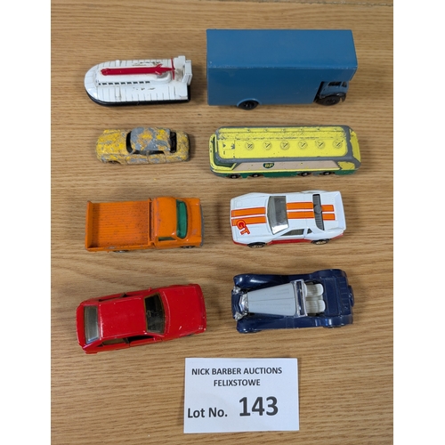 143 - Diecast: Assortment of vintage diecast, including Matchbox/Lesney, Plus Tri-ang Spot-On Jaguar XK 'E... 