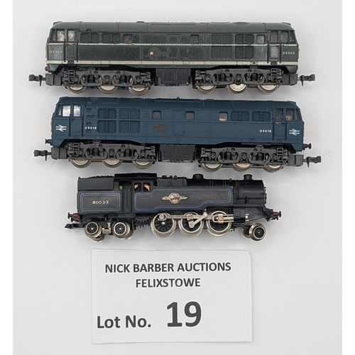 19 - Trains: Lima trio of N Gauge locos, including N 2-6-4T Standard Class 4MT BR (unboxed), Class 31 D55... 