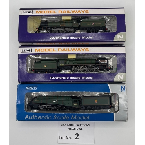 2 - Trains: Dapol trio of N-Gauge locos, including ND095F Britannia 70030 William Wordsworth; ND-135B Le... 