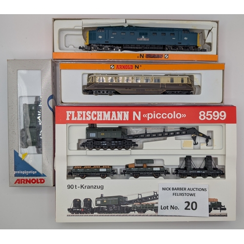 20 - Trains: N Gauge assortment, including Fleischmann piccolo 8599 breakdown crane set, Bachmann and Lim... 