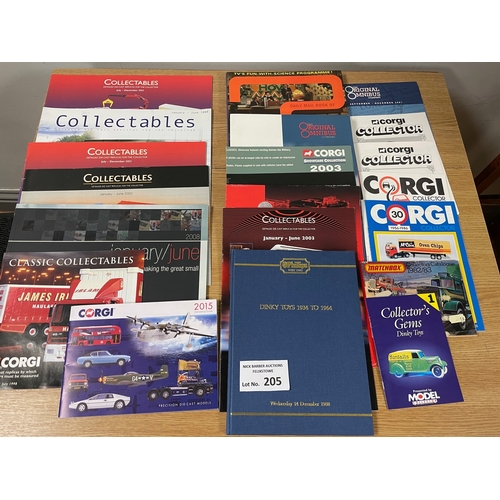 205 - Diecast: Box of diecast related magazines/catalogues/books, including Matchbox, Corgi, Hornby, etc.