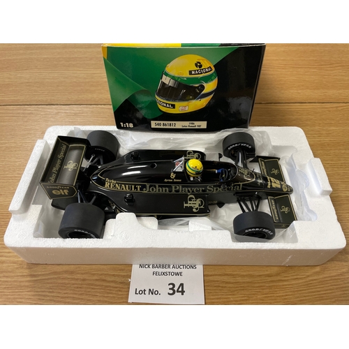 34 - Diecast: Paul's Model Art Minichamps Ayrton Senna Racing Car Collection 1986 Lotus Renault 98T; boxe... 